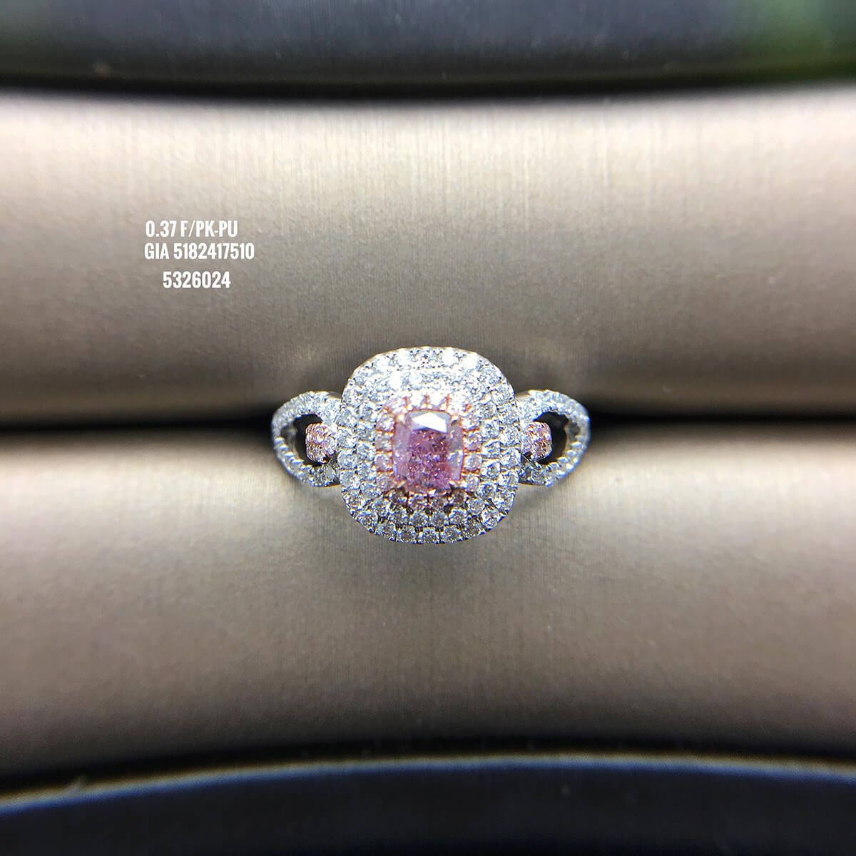 Fancy Pink Purple Diamond Ring, 0.37 Ct. (1.01 Ct. TW), Cushion shape, GIA Certified, 5182417510
