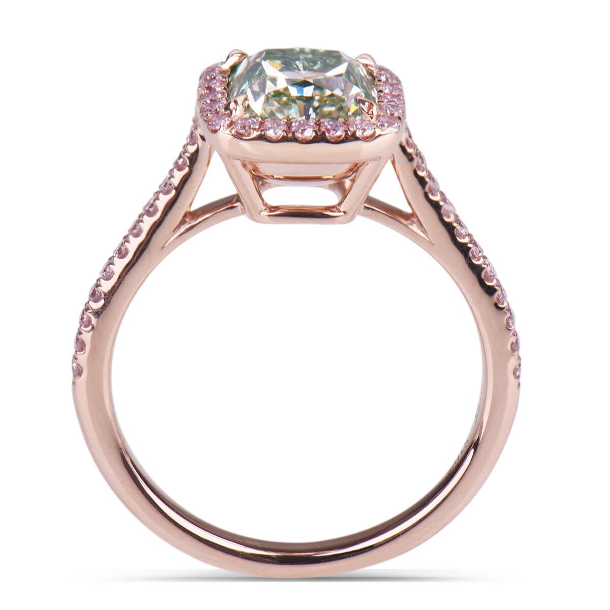 Light Green Yellow Diamond Ring, 2.00 Ct. (2.27 Ct. TW), Cushion shape, GIA Certified, 2185460763