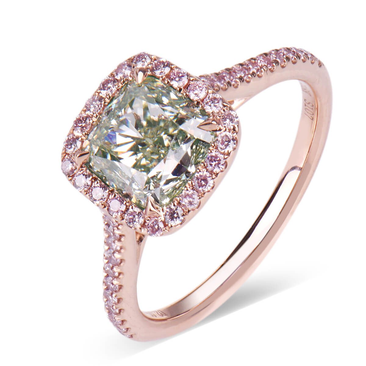 Light Green Yellow Diamond Ring, 2.00 Ct. (2.27 Ct. TW), Cushion shape, GIA Certified, 2185460763