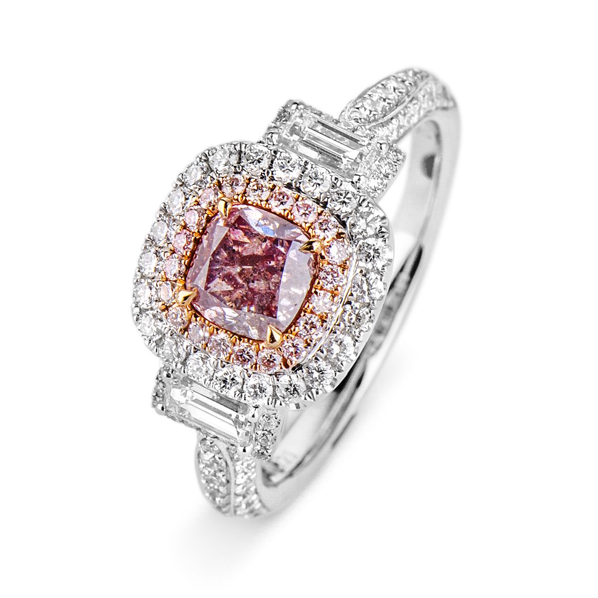 Fancy Brownish Purple Pink Diamond Ring, 0.79 Ct. (1.68 Ct. TW), Cushion shape, GIA Certified, 6165768134