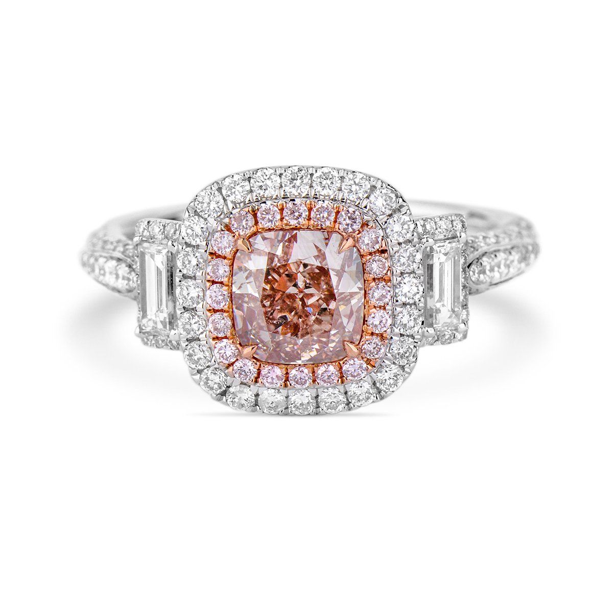 Fancy Pinkish Brown Diamond Ring, 1.12 Ct. (2.03 Ct. TW), Cushion shape, GIA Certified, 2197687249
