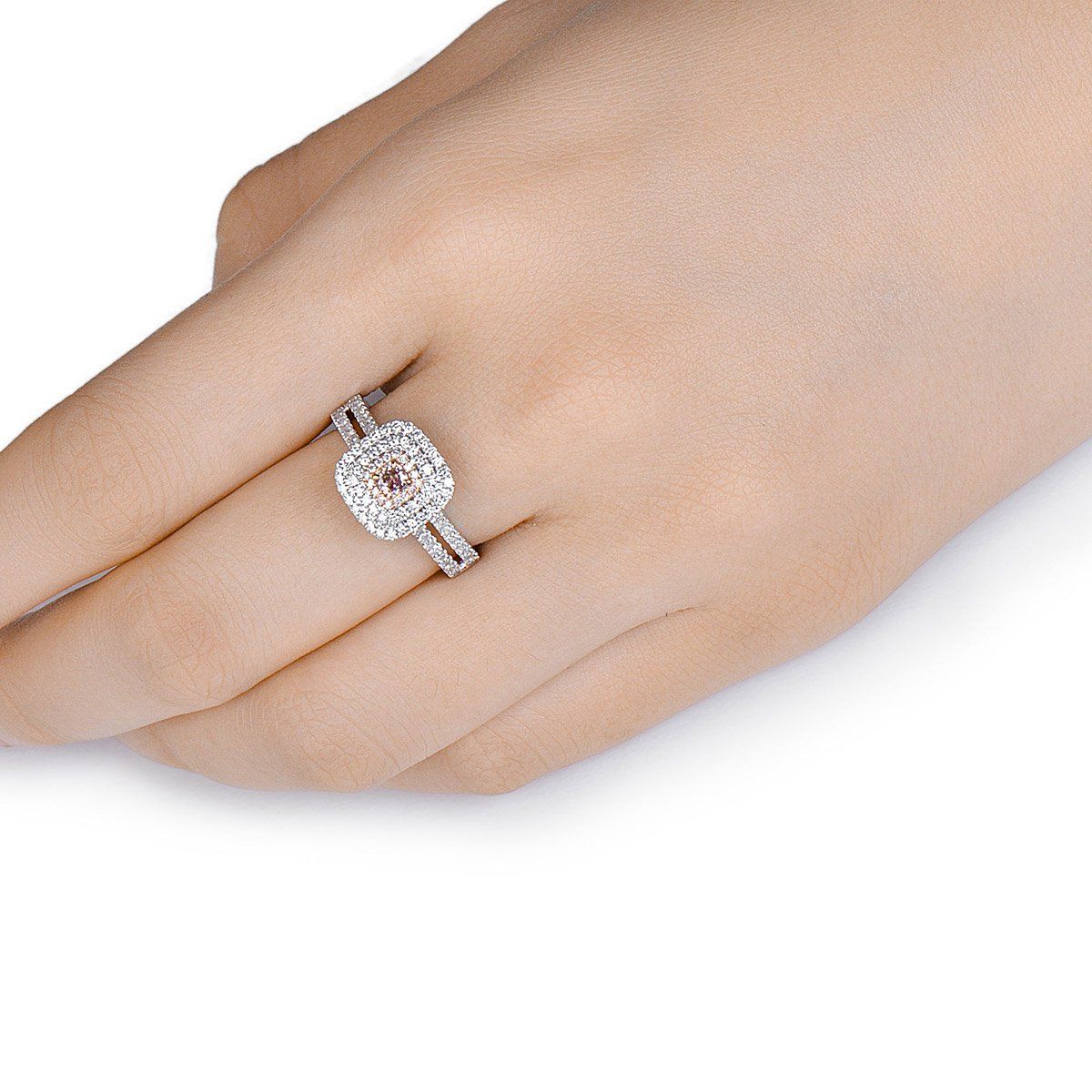 Fancy Pink Diamond Ring, 0.68 Ct. TW, Cushion shape
