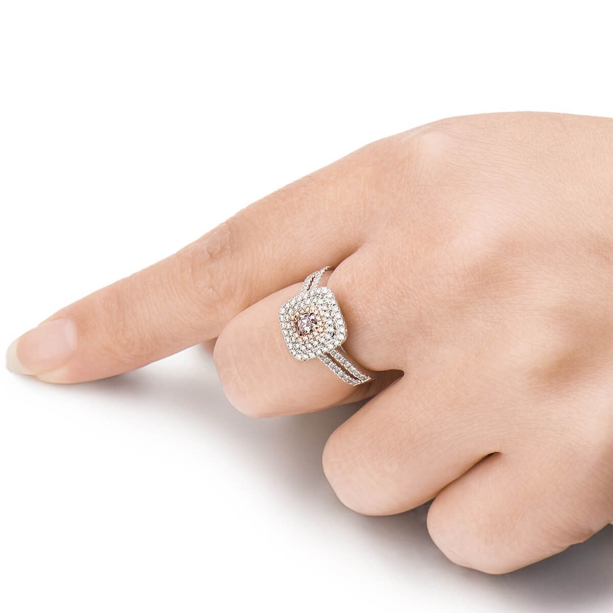 Fancy Pink Purple Diamond Ring, 0.16 Ct. (0.72 Ct. TW), Cushion shape
