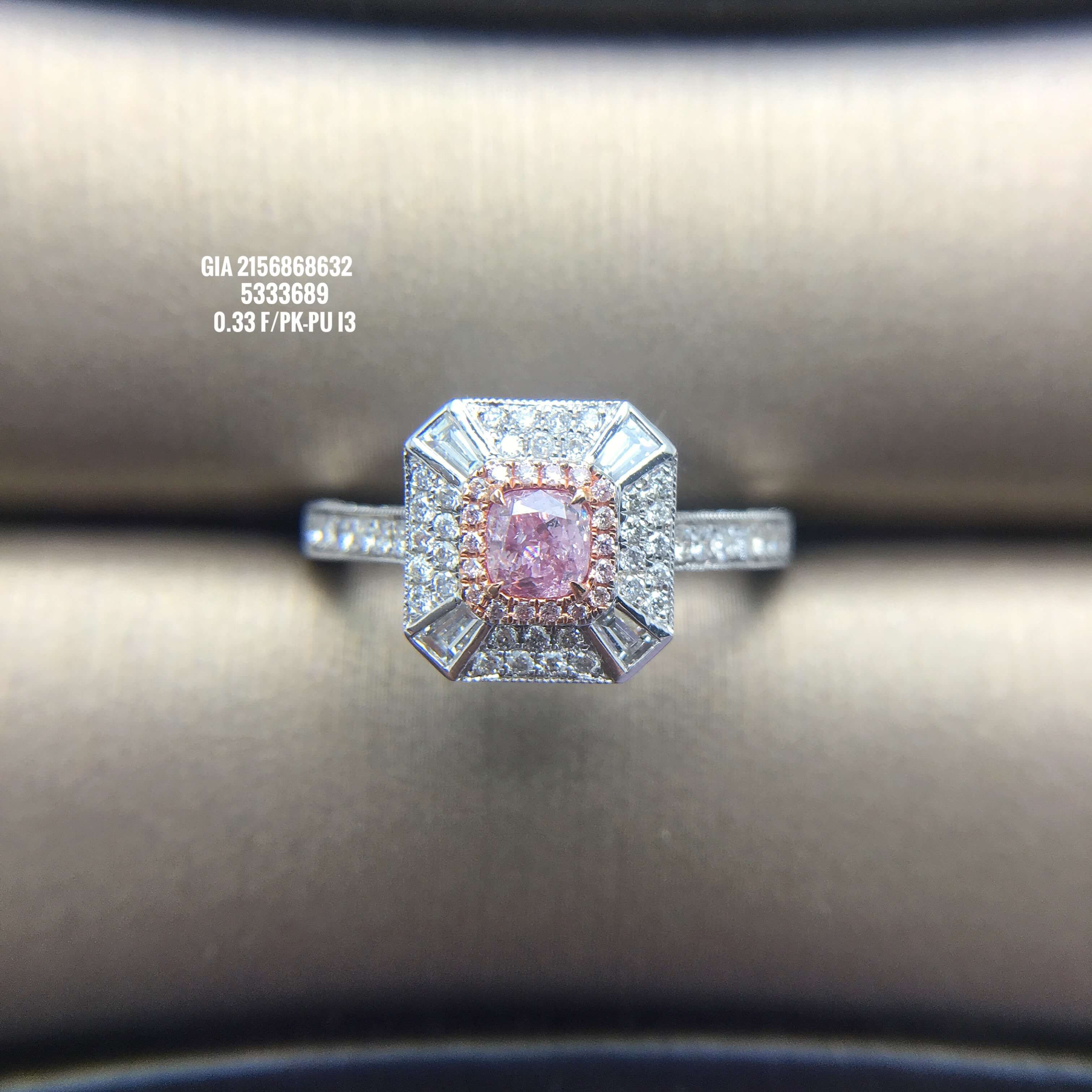 Fancy Pink Purple Diamond Ring, 0.33 Ct. (0.92 Ct. TW), Cushion shape, GIA Certified, 2156868632