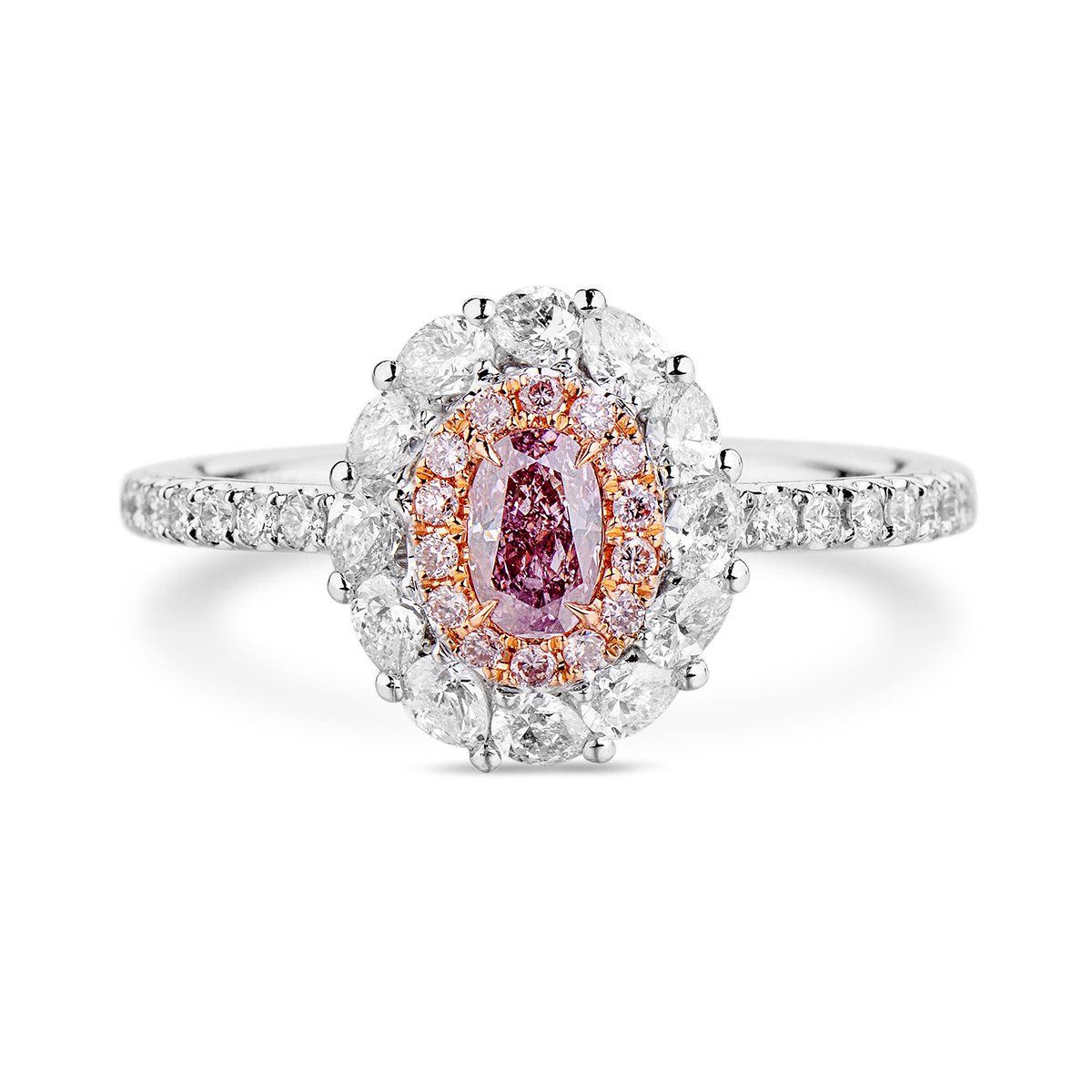 Fancy Purple Pink Diamond Ring, 0.26 Ct. (0.89 Ct. TW), Oval shape, GIA Certified, 2185417488