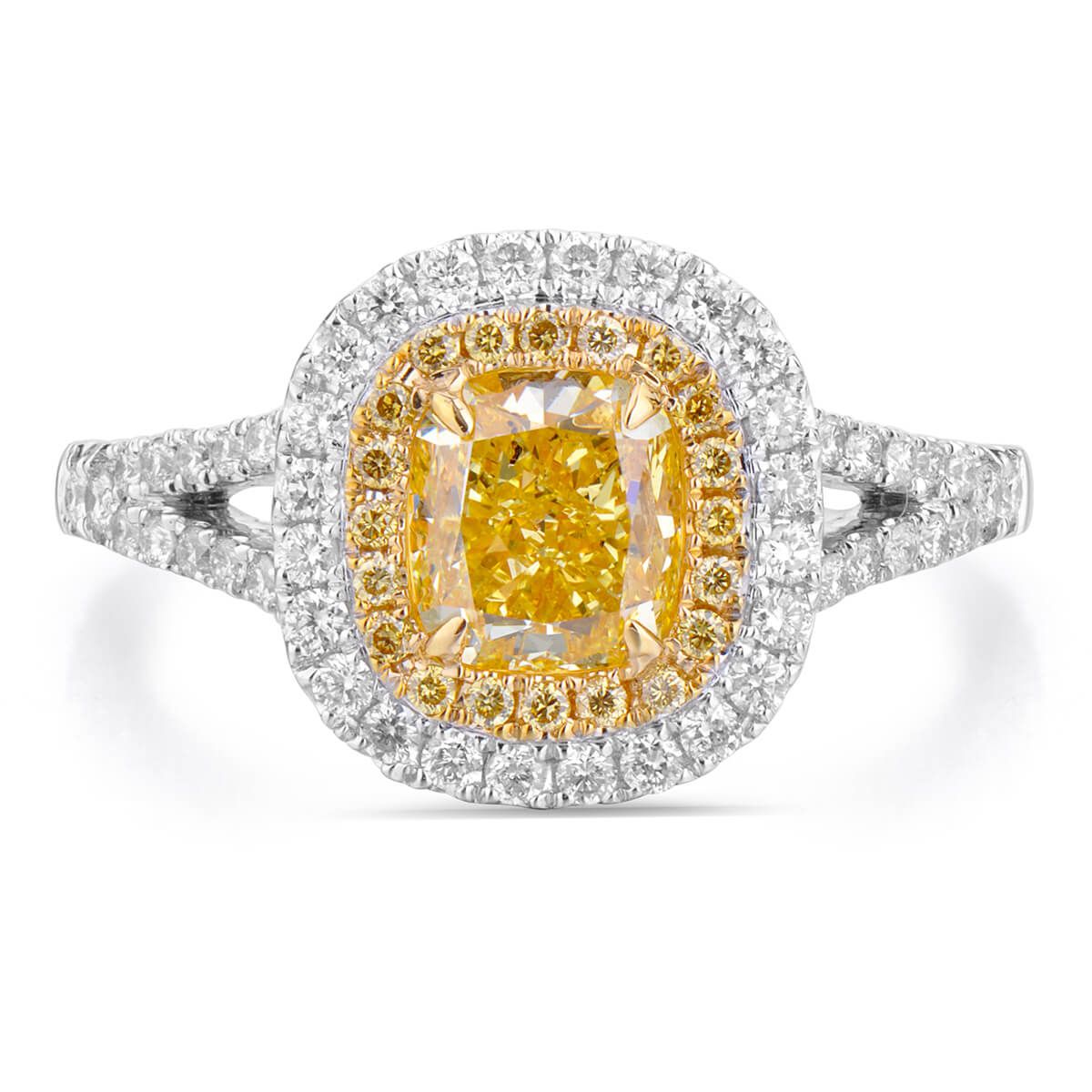 浓 黄色 钻石 戒指, 1.30 重量 (1.74 克拉 总重), 枕型 形状, GIA 认证, 2171231483