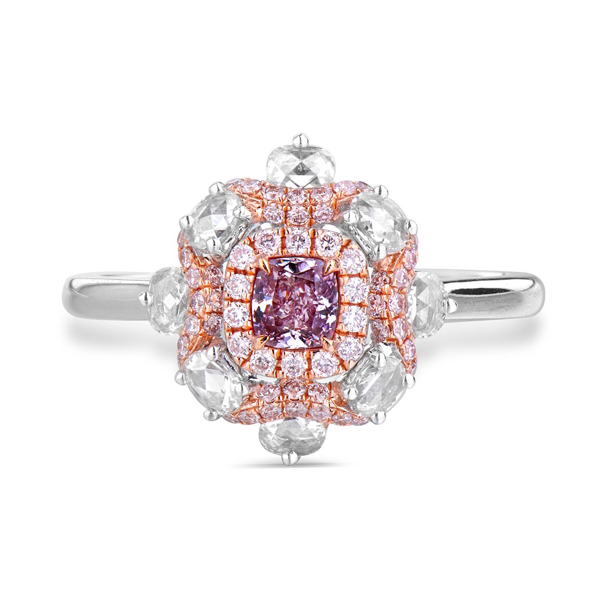 Fancy Purple Pink Diamond Ring, 0.20 Ct. (0.70 Ct. TW), Cushion shape, GIA Certified, 2185237204