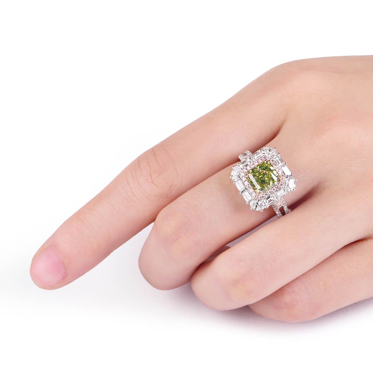 Fancy Greenish Yellow Diamond Ring, 3.73 Ct. TW, Radiant shape, GIA Certified, 7242060237