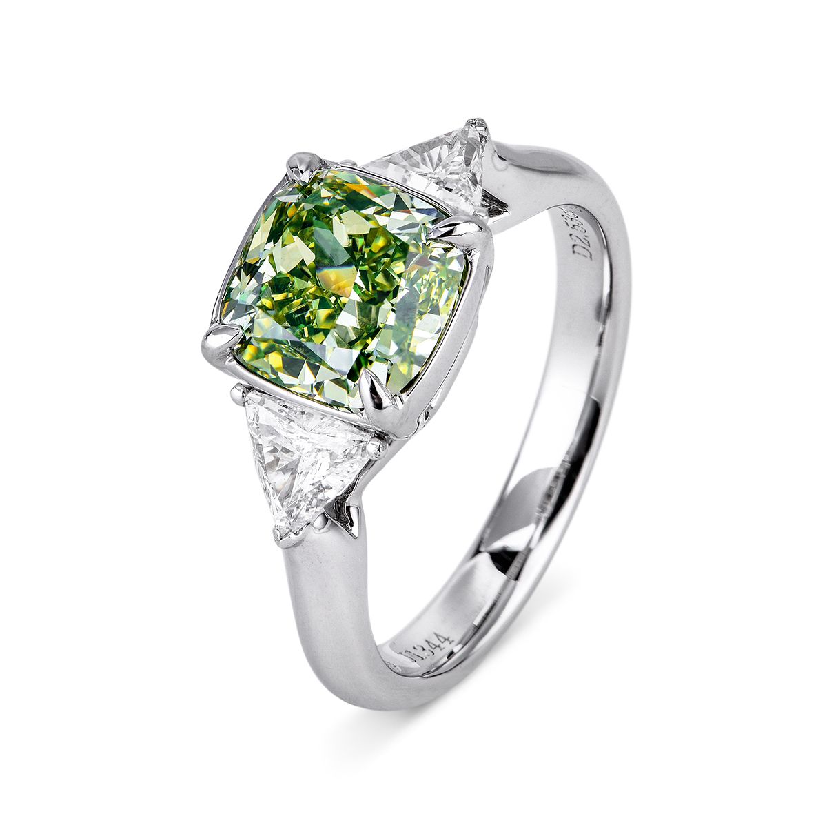 Fancy Greenish Yellow Diamond Ring, 2.53 Ct. (2.97 Ct. TW), Cushion shape, GIA Certified, 1169854731