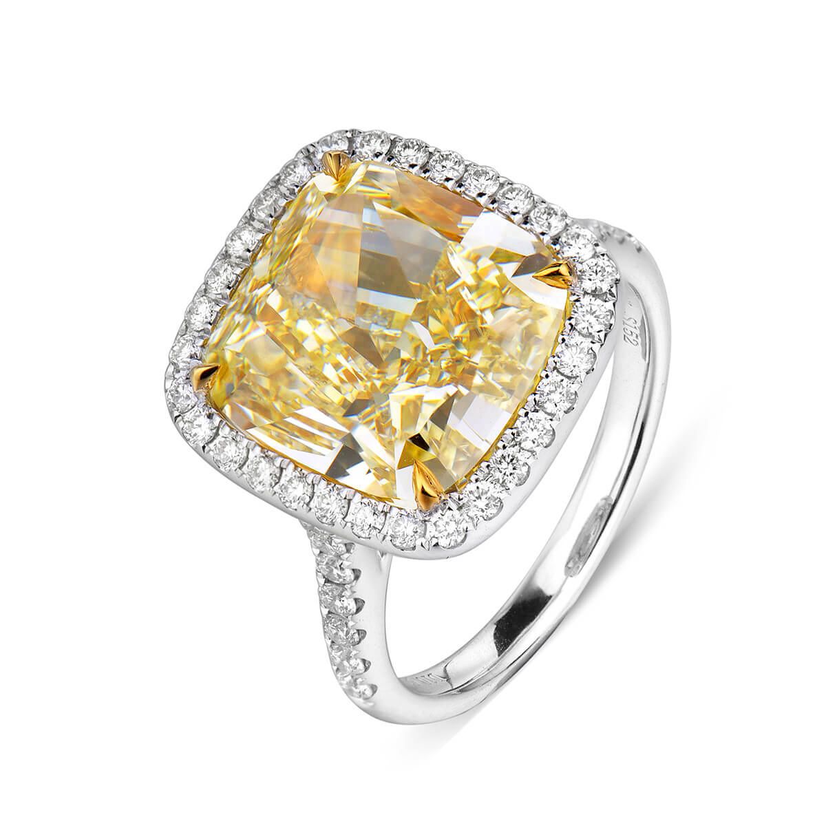 Fancy Light Yellow Diamond Ring, 10.02 Ct. (10.56 Ct. TW), Cushion shape, GIA Certified, 1186822364