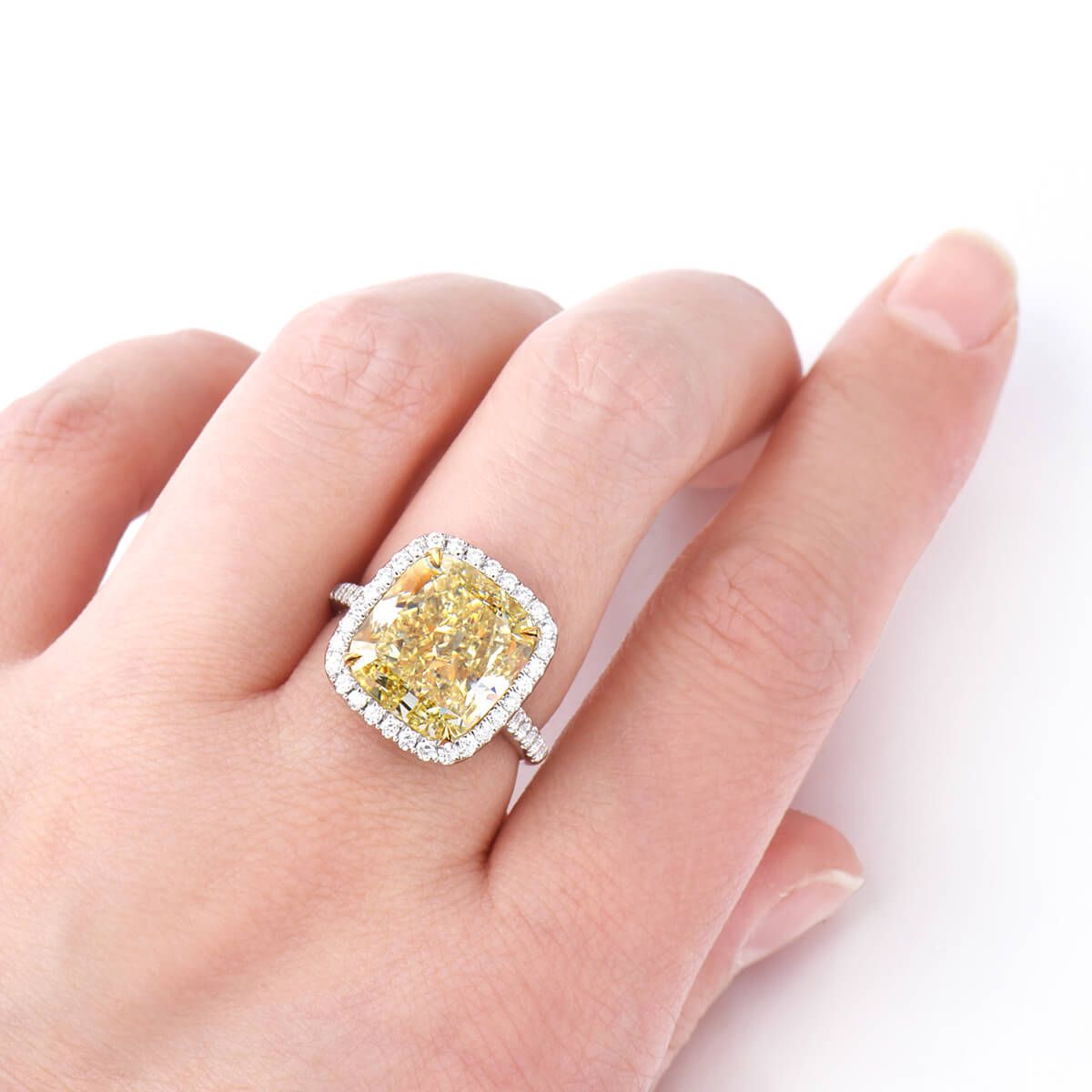 Fancy Light Yellow Diamond Ring, 10.02 Ct. (10.56 Ct. TW), Cushion shape, GIA Certified, 1186822364