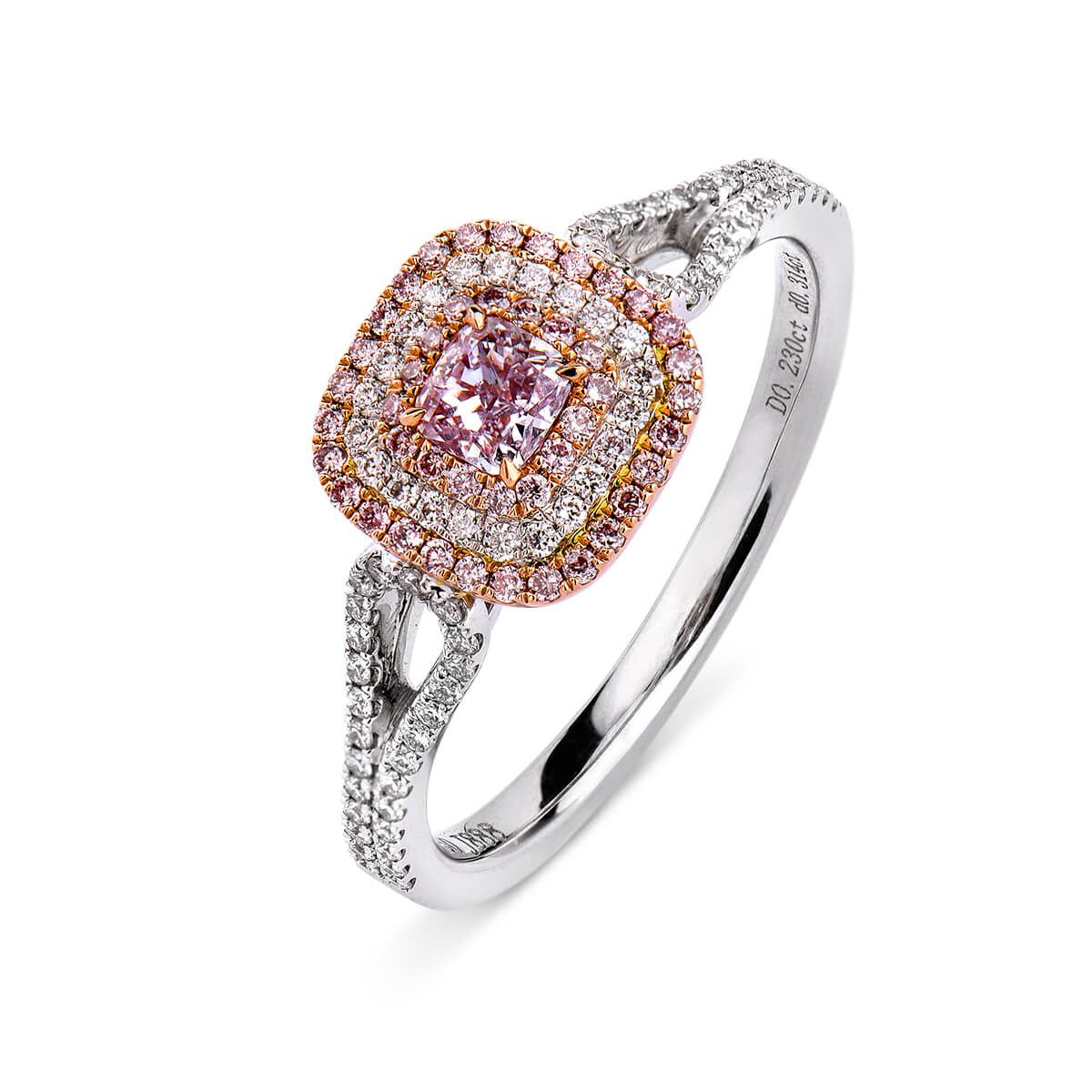 Faint Pink Diamond Ring, 0.23 Ct. (0.54 Ct. TW), Cushion shape, GIA Certified, 5181475379