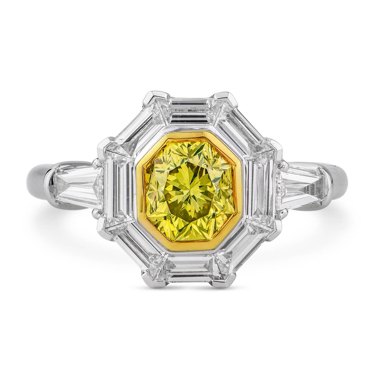 Fancy Intense Greenish Yellow Diamond Ring, 0.97 Ct. (2.25 Ct. TW), Radiant shape, GIA Certified, 15080095