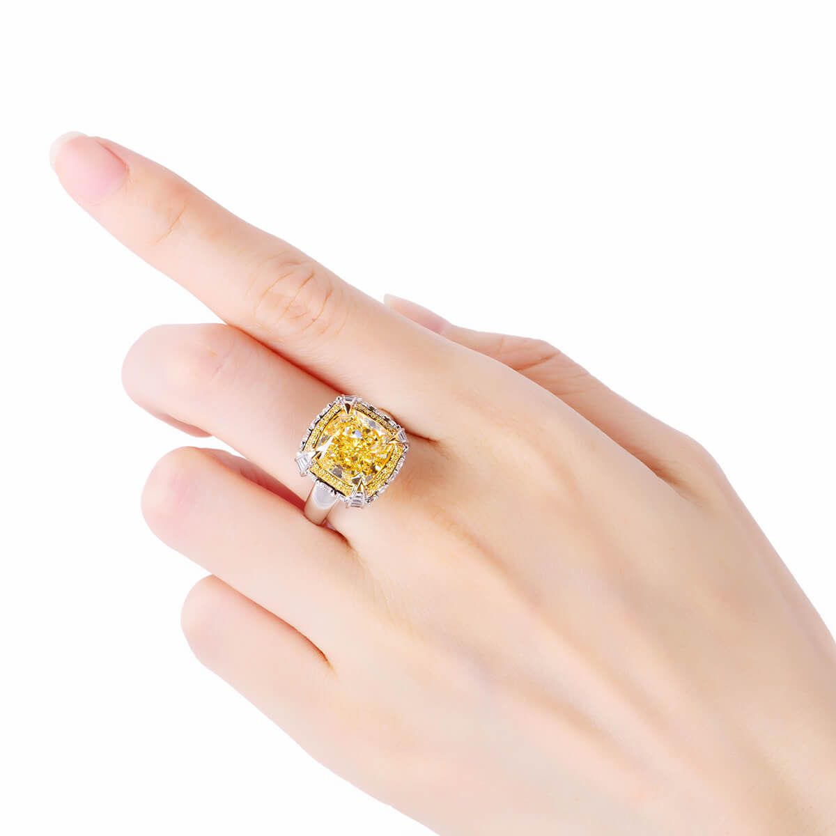 Fancy Yellow Diamond Ring, 8.63 Ct. TW, Cushion shape, GIA Certified, 5181908676