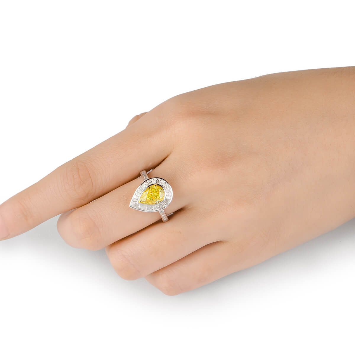 Fancy Yellow Diamond Ring, 3.08 Ct. TW, Pear shape, GIA Certified, 5181175492