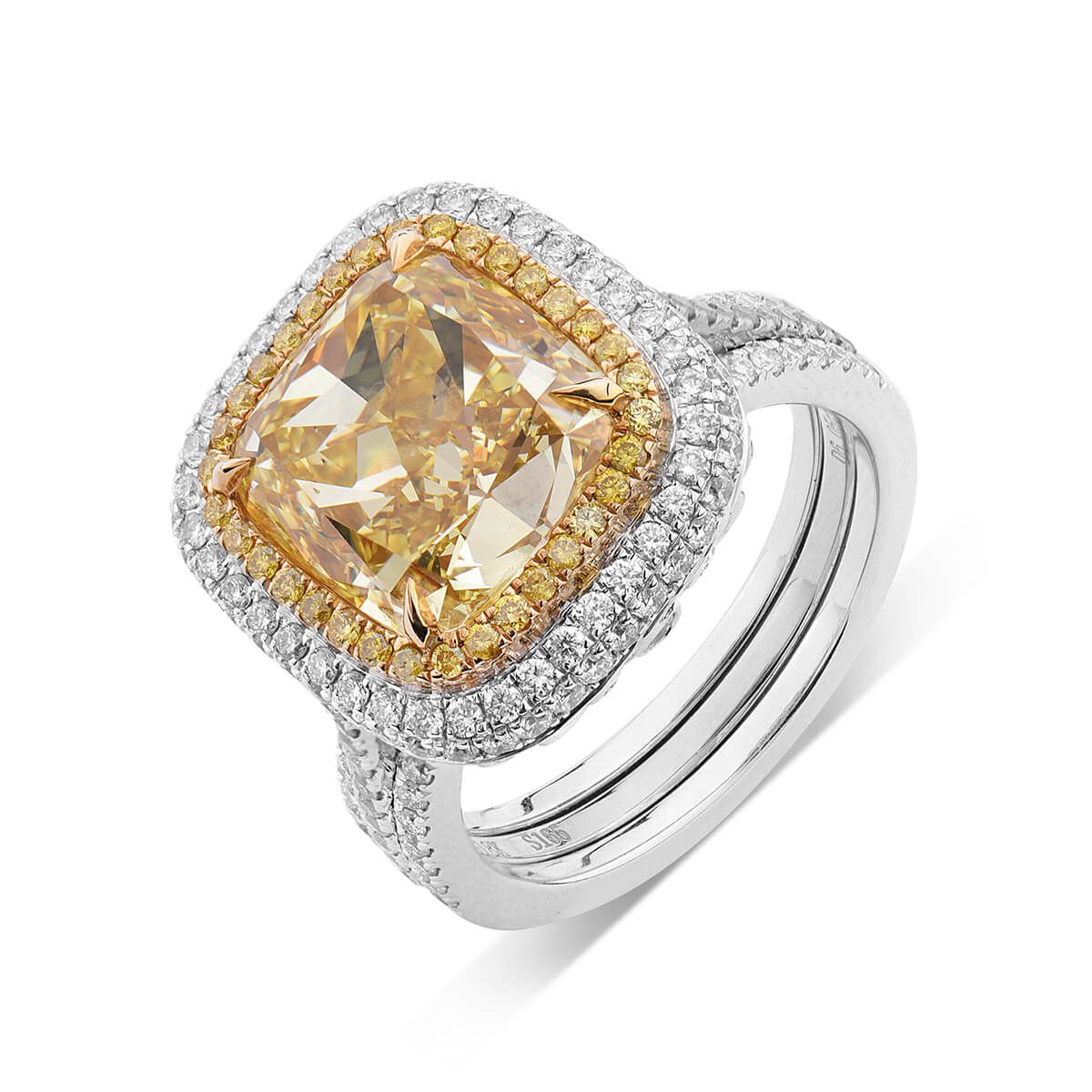 Fancy Intense Yellow Diamond Ring, 7.05 Ct. TW, Cushion shape, GIA Certified, 6177174127