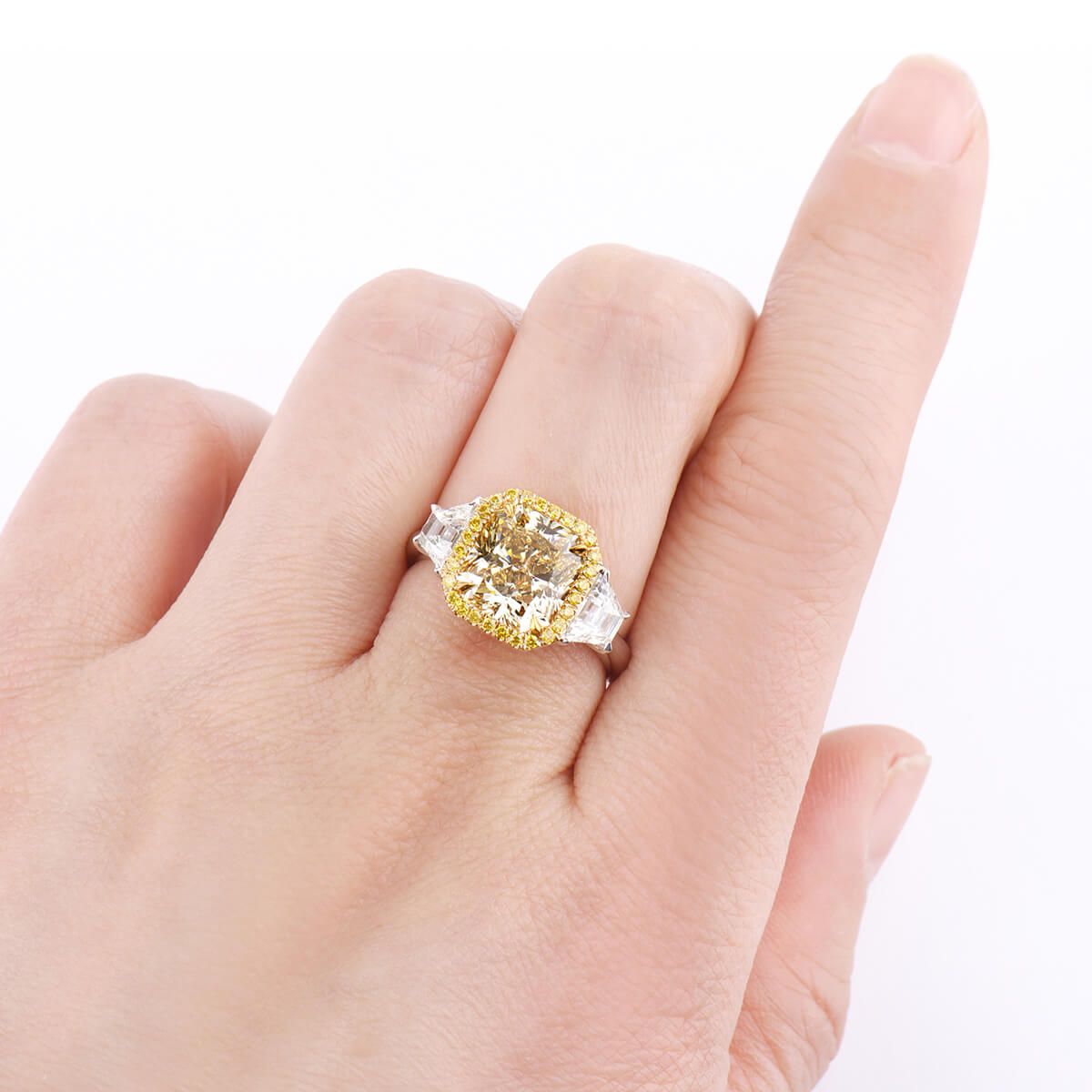 Fancy Yellow Diamond Ring, 3.33 Ct. (4.39 Ct. TW), Radiant shape, GIA Certified, 1182682311