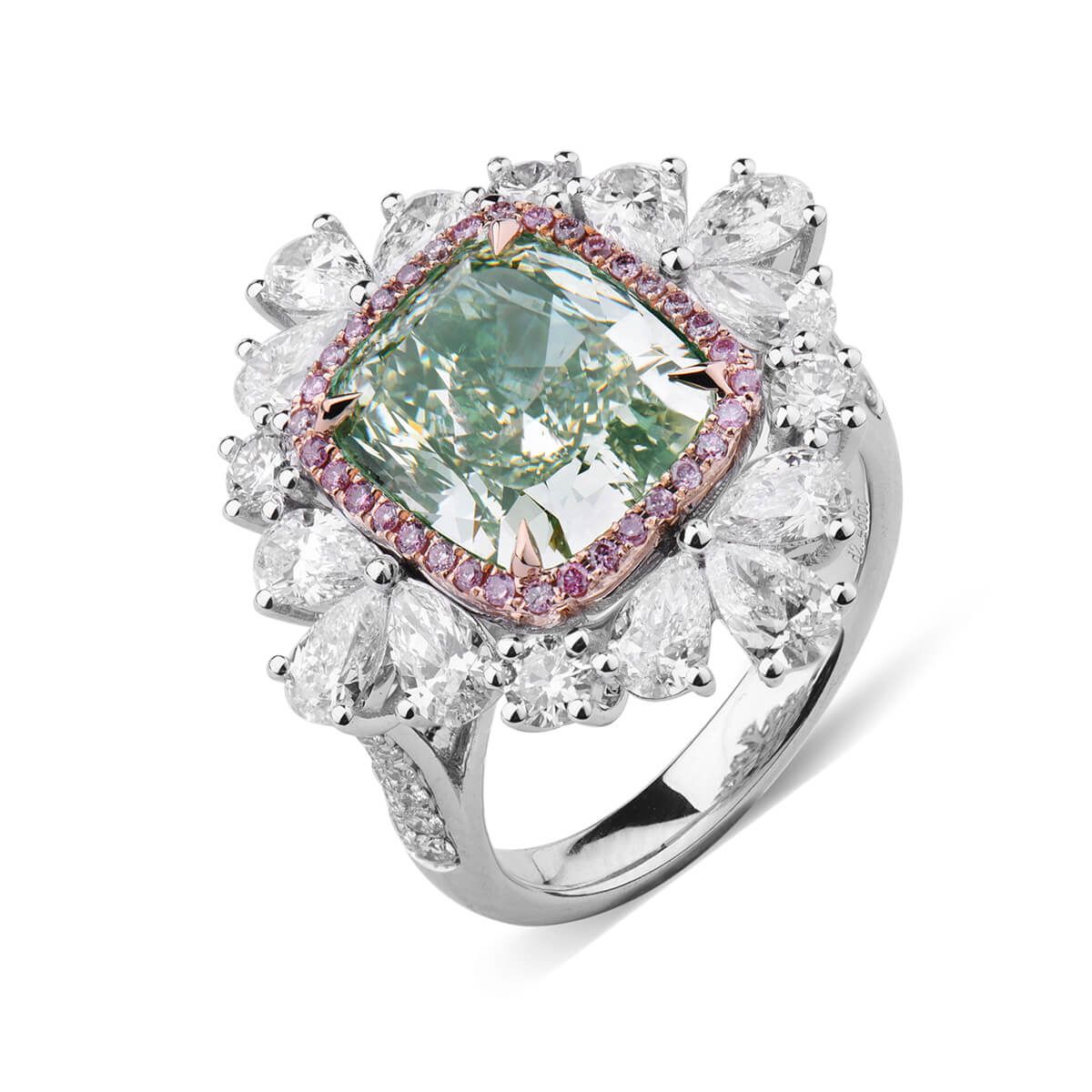 Fancy Yellow Green Diamond Ring, 5.50 Ct. (7.99 Ct. TW), Cushion shape, GIA Certified, 1162642113