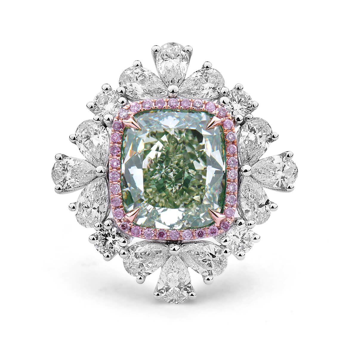Fancy Yellow Green Diamond Ring, 5.50 Ct. (7.99 Ct. TW), Cushion shape, GIA Certified, 1162642113