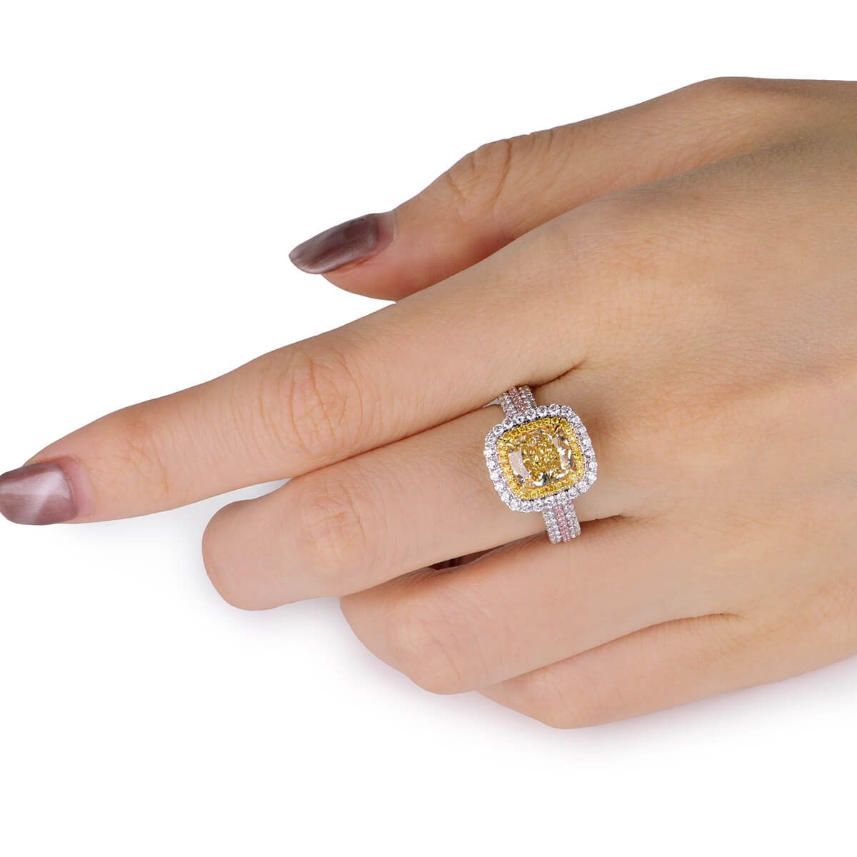 Fancy Light Yellow Diamond Ring, 2.89 Ct. TW, Cushion shape, GIA Certified, 6202505690