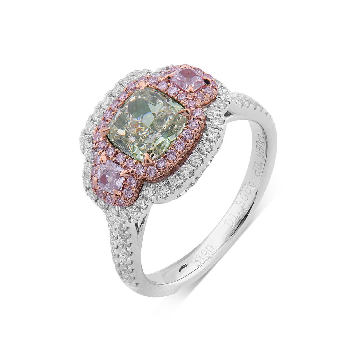Fancy Green Yellow Diamond Ring, 1.36 Ct. (2.32 Ct. TW), Cushion shape, GIA Certified, 5186489657
