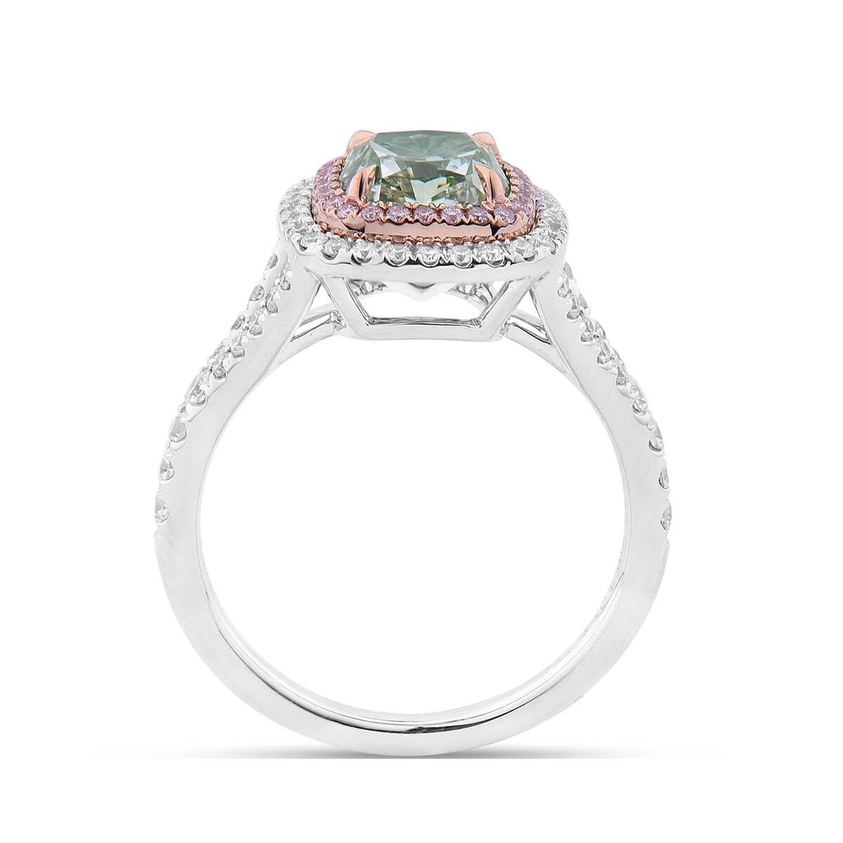 Fancy Grayish Greenish Yellow Diamond Ring, 1.98 Ct. TW, Cushion shape, GIA Certified, 5182640967