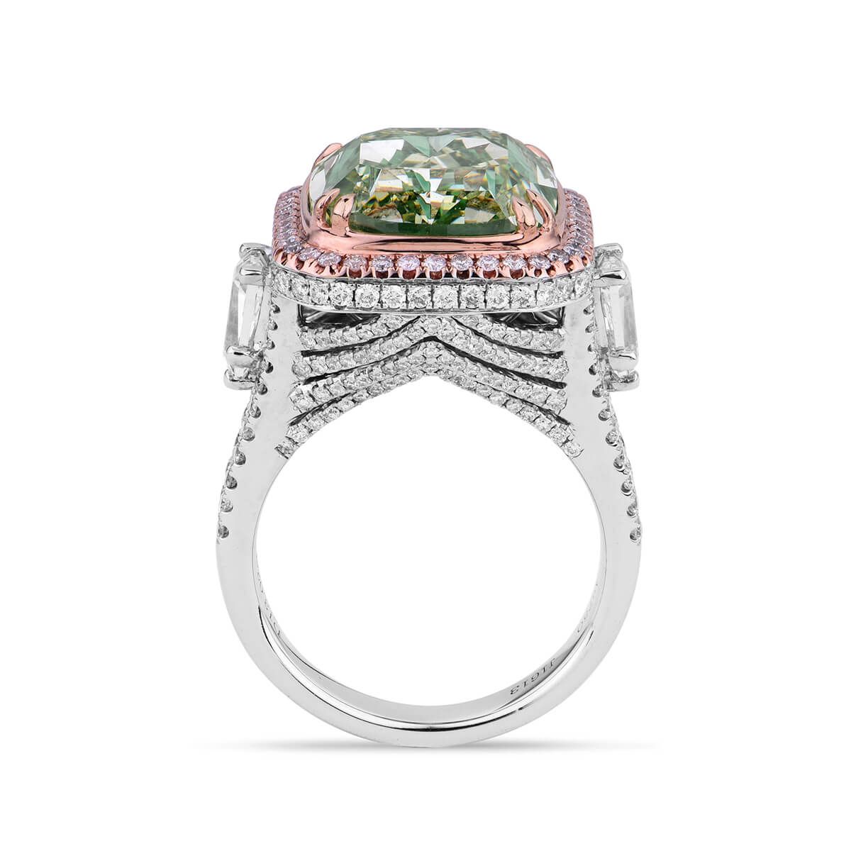 Fancy Grayish Greenish Yellow Diamond Ring, 15.36 Ct. TW, Cushion shape, GIA Certified, 5192163522
