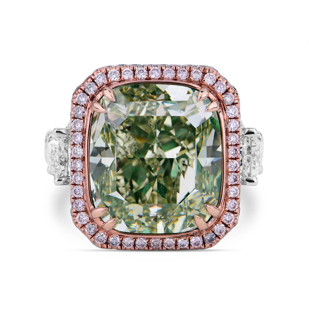 Fancy Grayish Greenish Yellow Diamond Ring, 15.36 Ct. TW, Cushion shape, GIA Certified, 5192163522