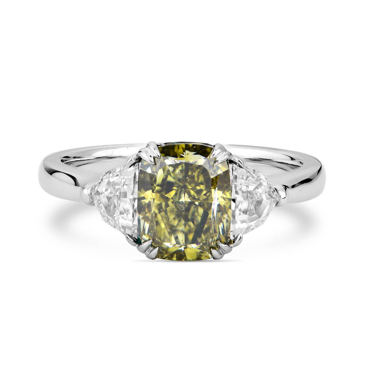 Fancy Deep Brownish Greenish Yellow Diamond Ring, 2.63 Ct. TW, Cushion shape, GIA Certified, 1156325483