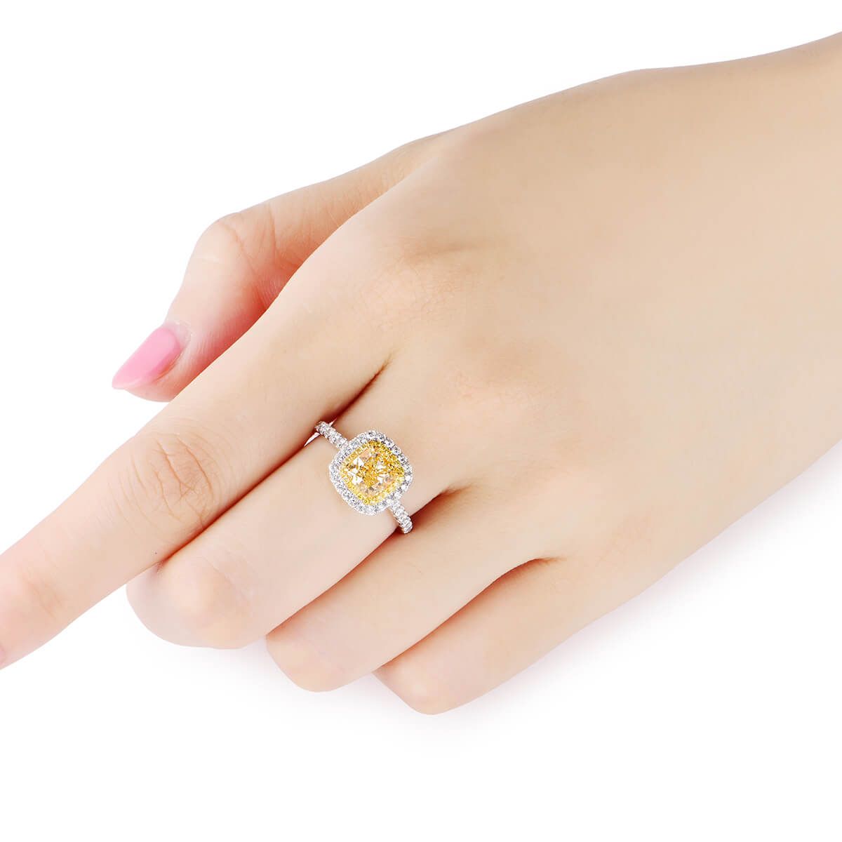 Fancy Intense Yellow Diamond Ring, 1.24 Ct. (1.75 Ct. TW), Cushion shape