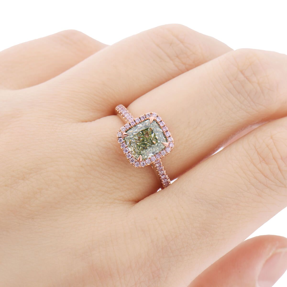 Fancy Green Yellow Diamond Ring, 2.66 Ct. TW, Cushion shape, GIA Certified, 7272700103