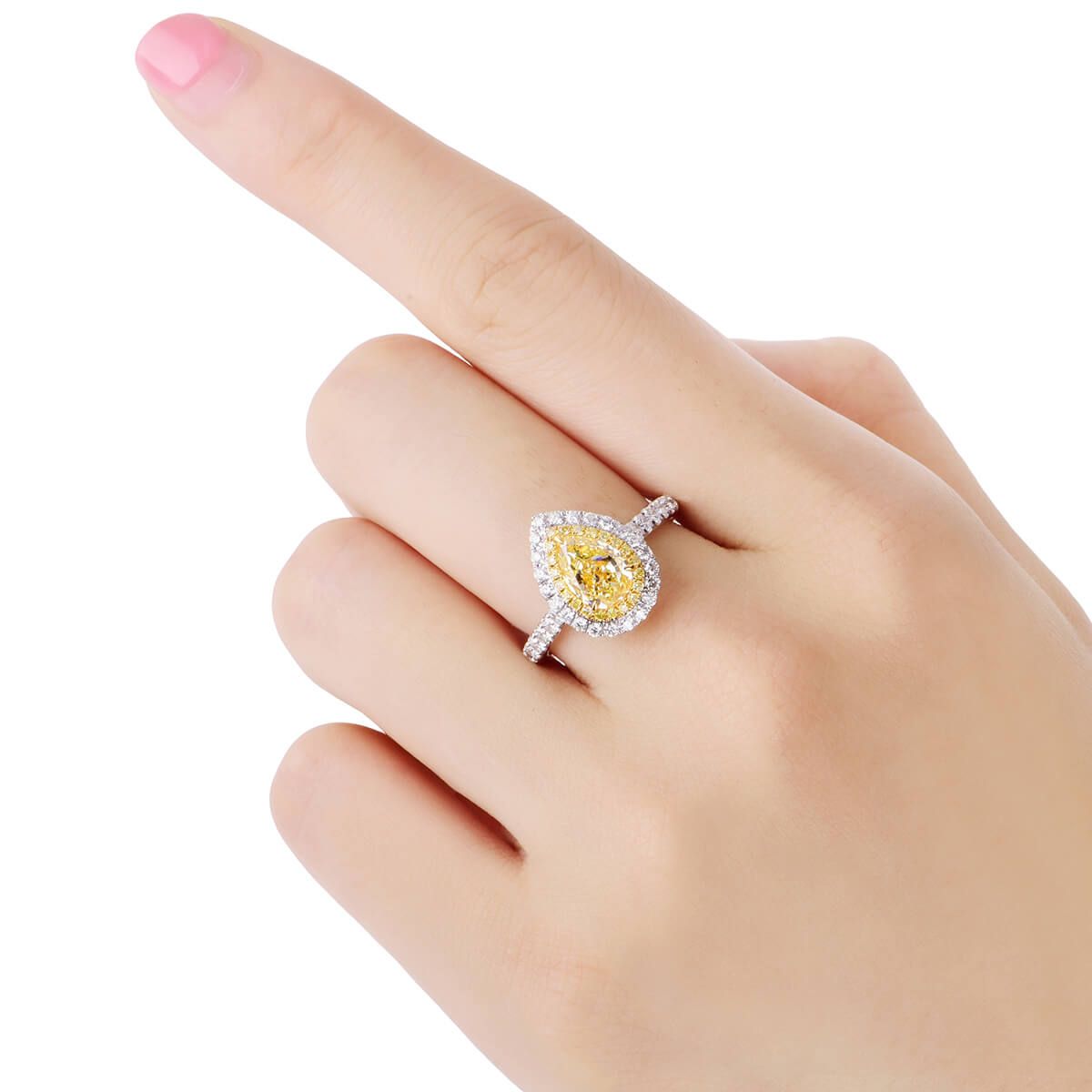 Light Yellow (W-X) Diamond Ring, 1.84 Ct. TW, Pear shape, GIA Certified, 2191268472