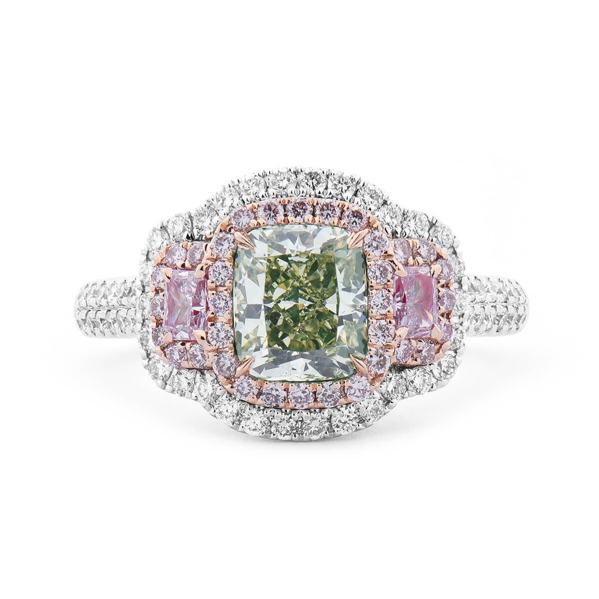 Fancy Brownish Greenish Yellow Diamond Ring, 2.39 Ct. TW, Cushion shape, GIA Certified, 5233006673