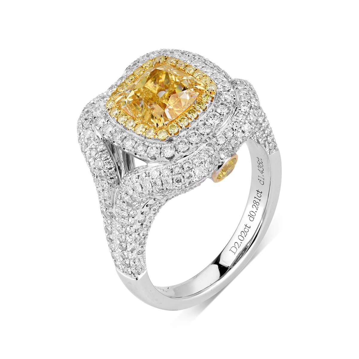 Light Yellow (W-X) Diamond Ring, 2.02 Ct. (3.74 Ct. TW), Cushion shape, GIA Certified, 7273277684