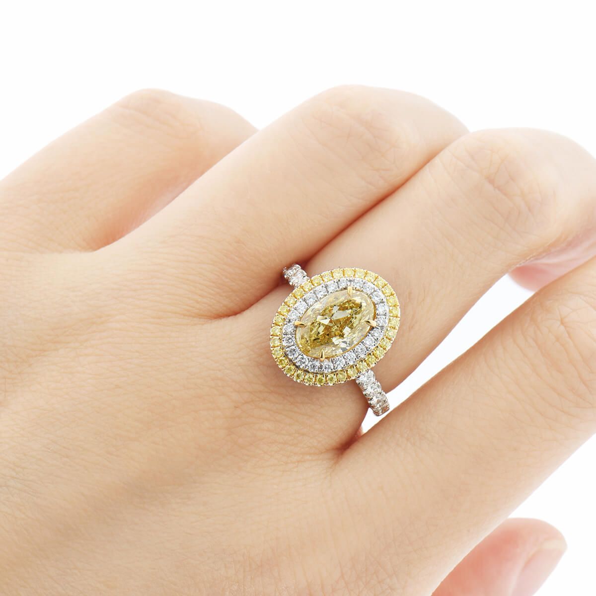 Fancy Yellow Diamond Ring, 2.00 Ct. (2.88 Ct. TW), Oval shape, GIA Certified, 2186382353