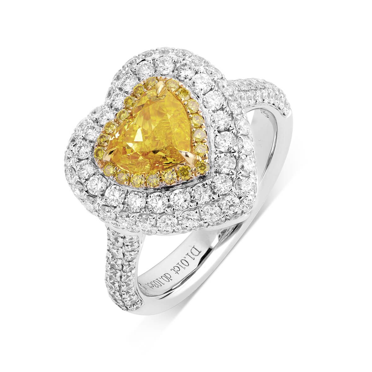 Fancy Intense Yellow Diamond Ring, 2.24 Ct. TW, Heart shape, GIA Certified, 6197178052
