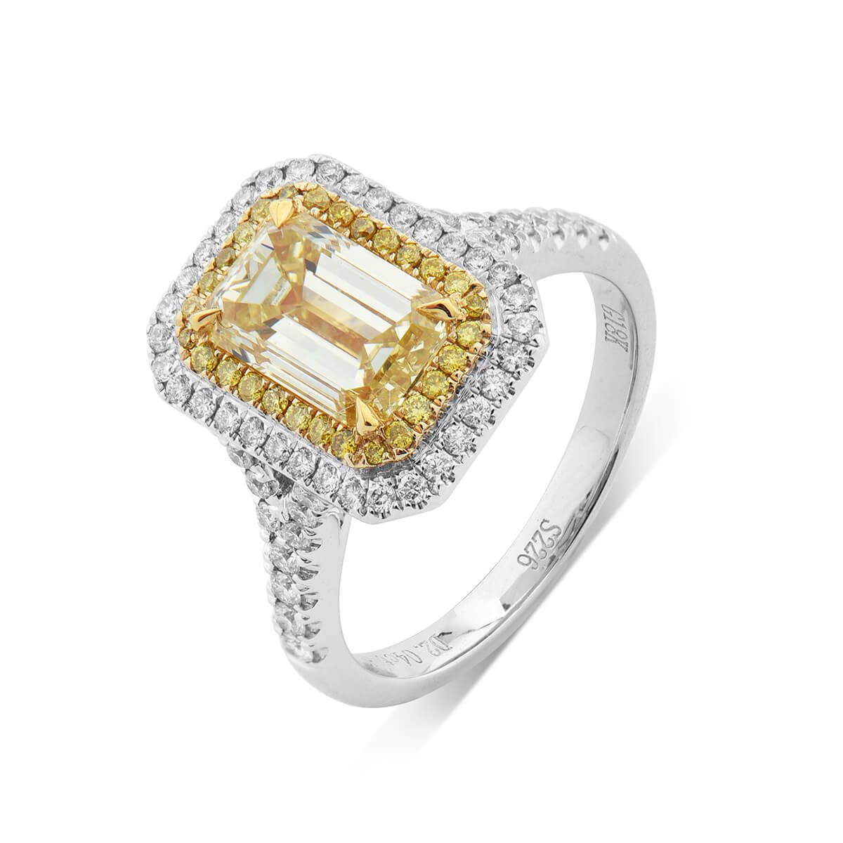 Fancy Yellow Diamond Ring, 2.56 Ct. TW, Emerald shape, GIA Certified, 2183052143