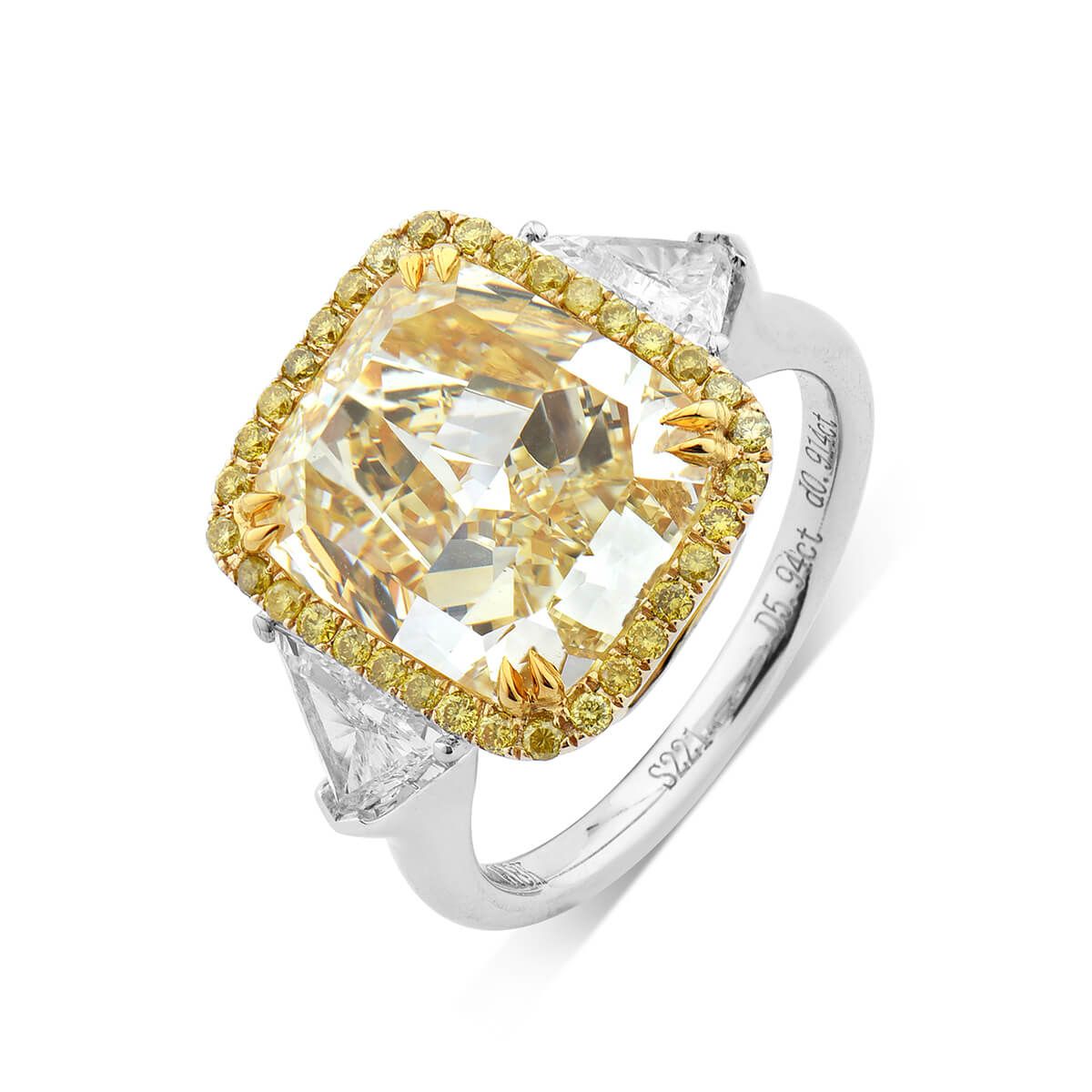 Fancy Yellow Diamond Ring, 5.94 Ct. (6.85 Ct. TW), Cushion shape, GIA Certified, 2191349417