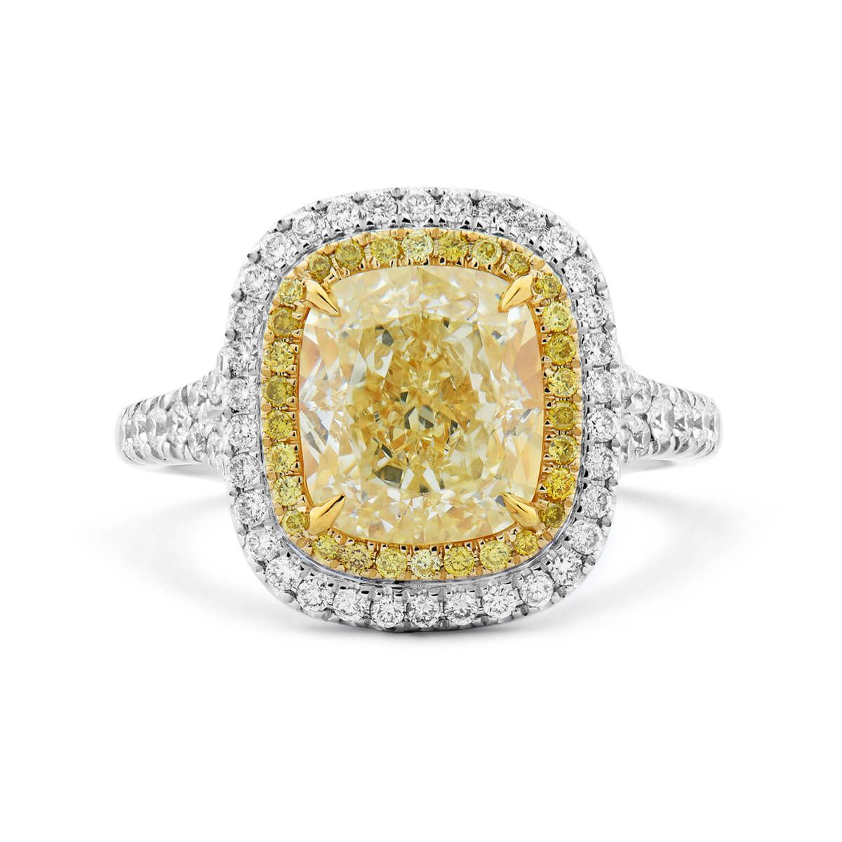 Light Yellow (W-X) Diamond Ring, 3.41 Ct. (3.95 Ct. TW), Cushion shape, GIA Certified, 7281651115