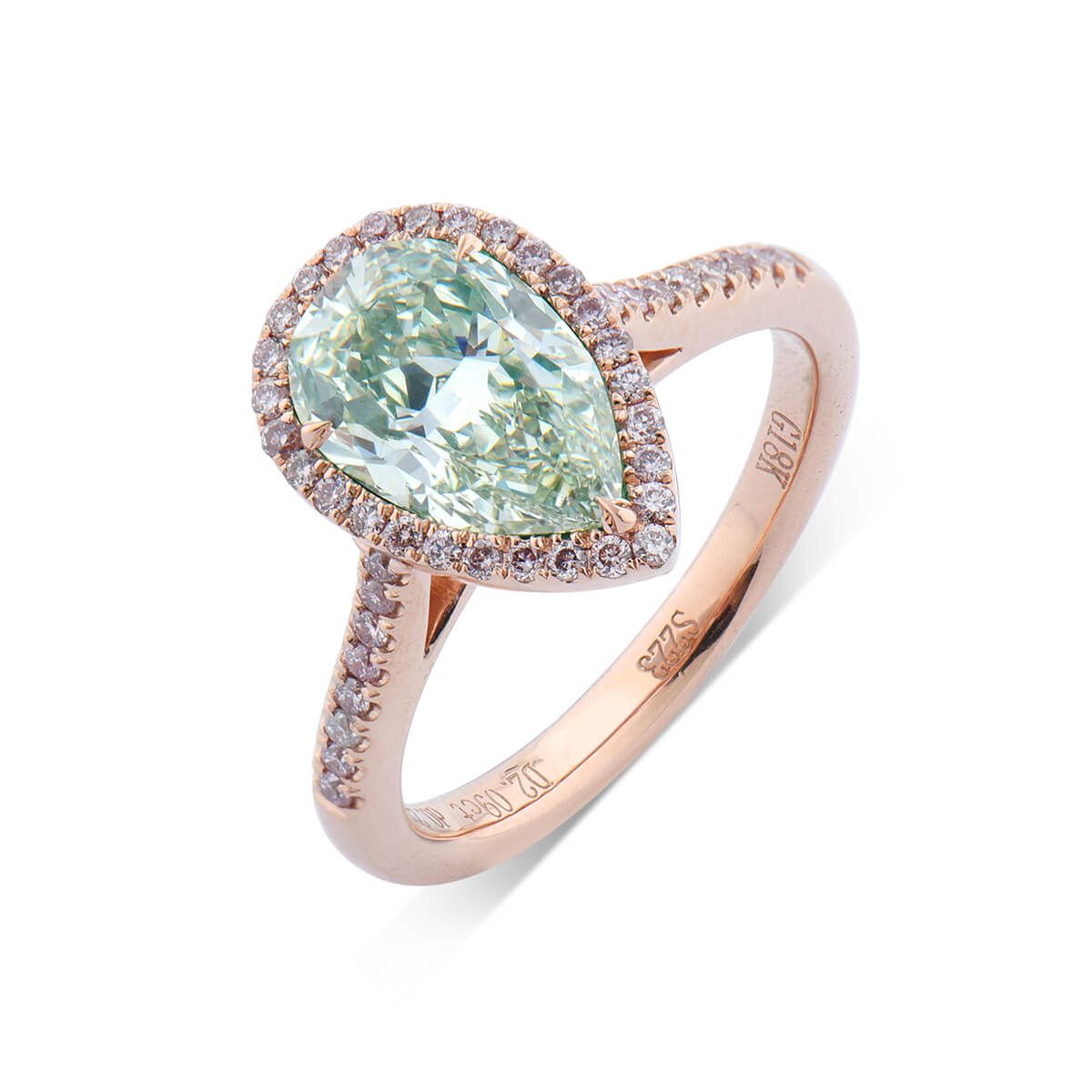 Light Green Yellow Diamond Ring, 2.37 Ct. TW, Pear shape, GIA Certified, 2141734432