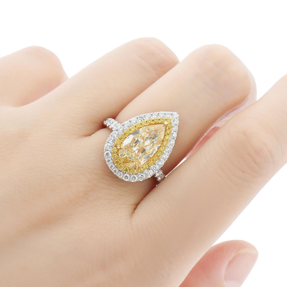 Light Yellow (U-V) Diamond Ring, 3.95 Ct. TW, Pear shape, GIA Certified, 2195371912