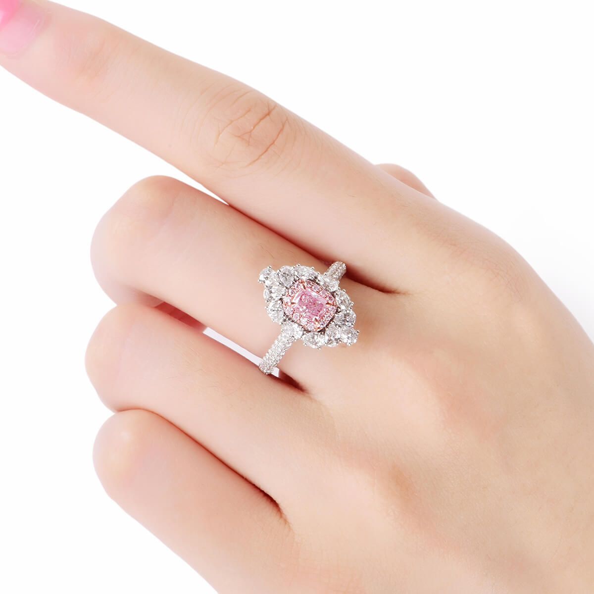 Very Light Pink Diamond Ring, 0.43 Ct. (1.81 Ct. TW), Cushion shape, GIA Certified, 2195307838