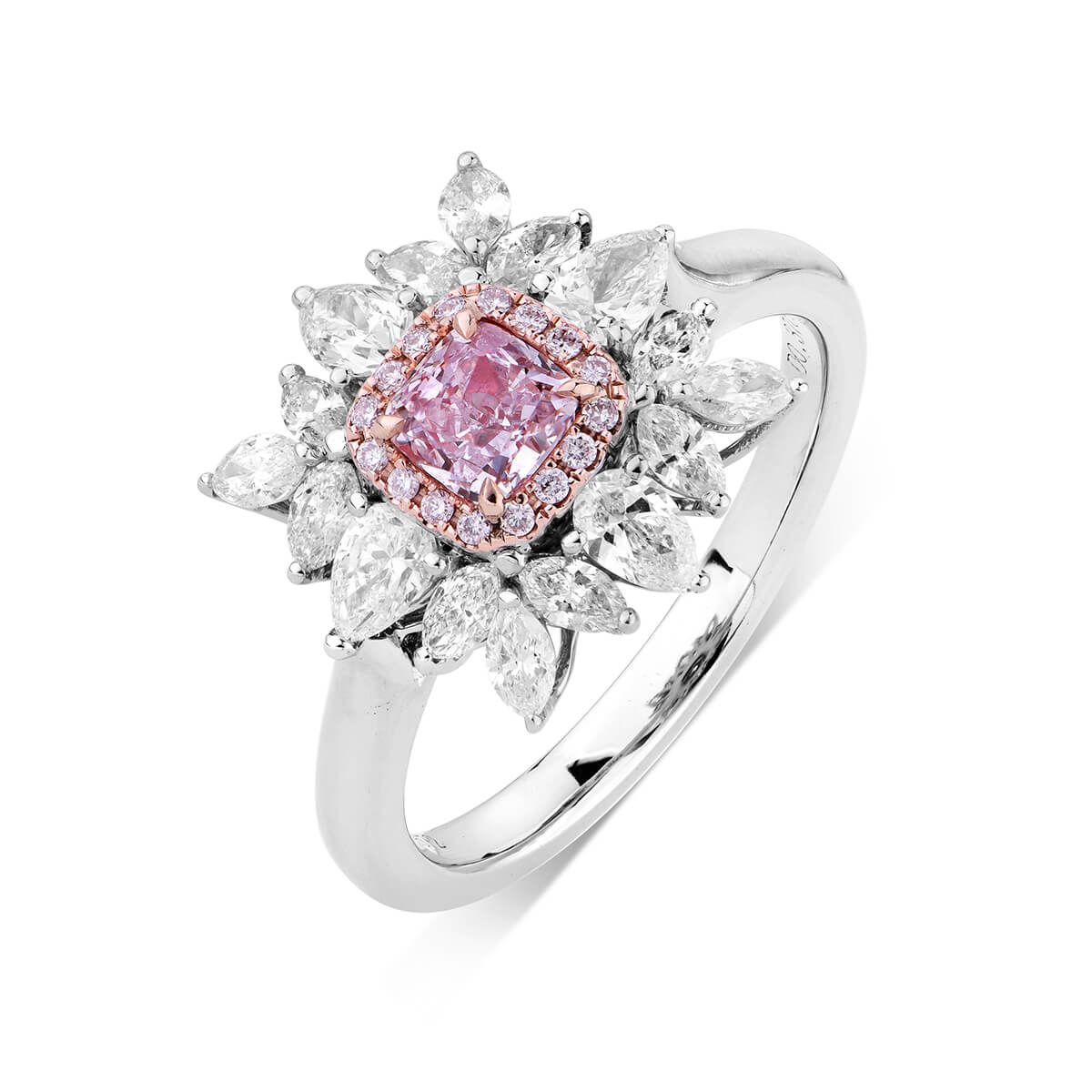 Very Light Pink Diamond Ring, 0.37 Ct. (1.28 Ct. TW), Cushion shape, GIA Certified, 2193259204