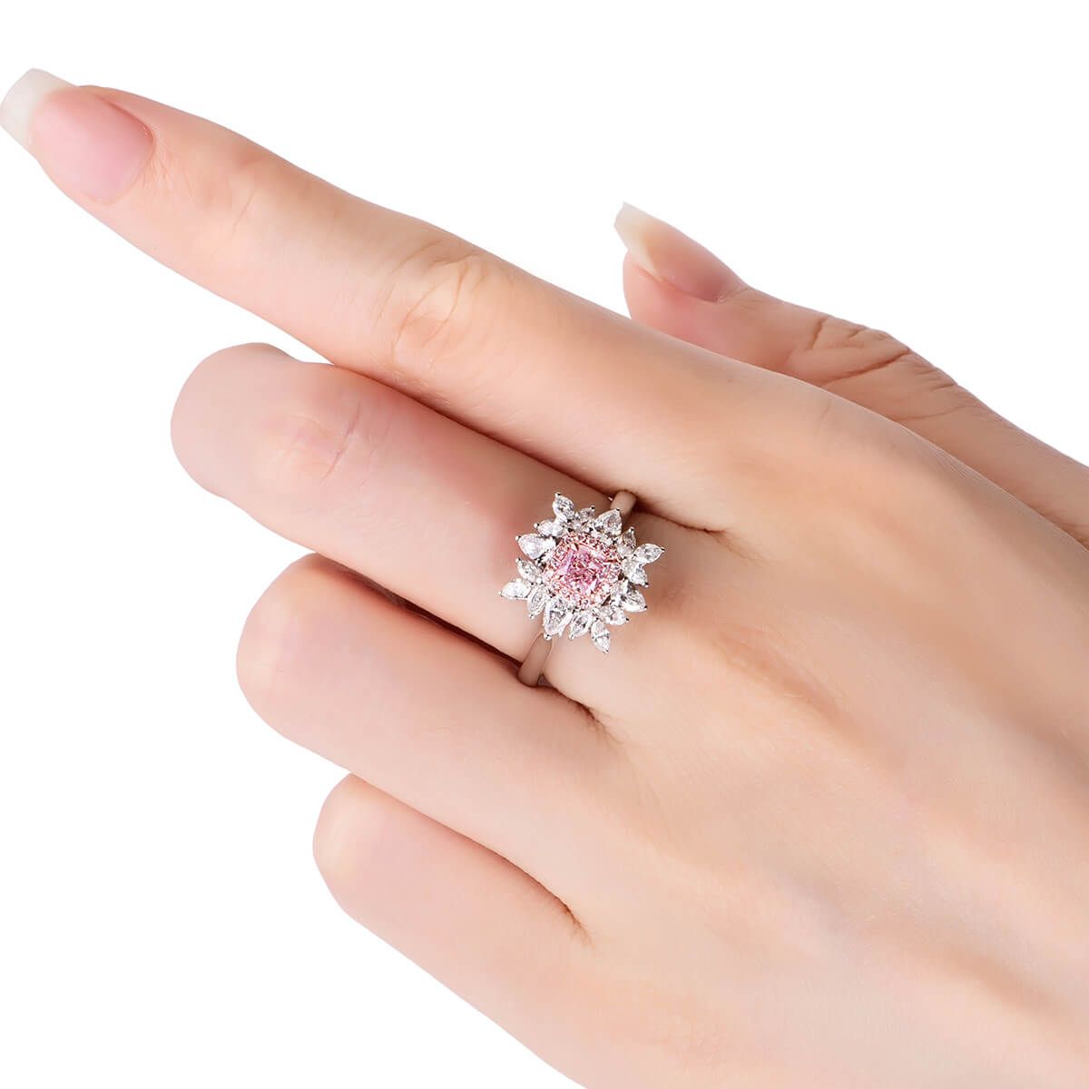 Very Light Pink Diamond Ring, 0.37 Ct. (1.28 Ct. TW), Cushion shape, GIA Certified, 2193259204