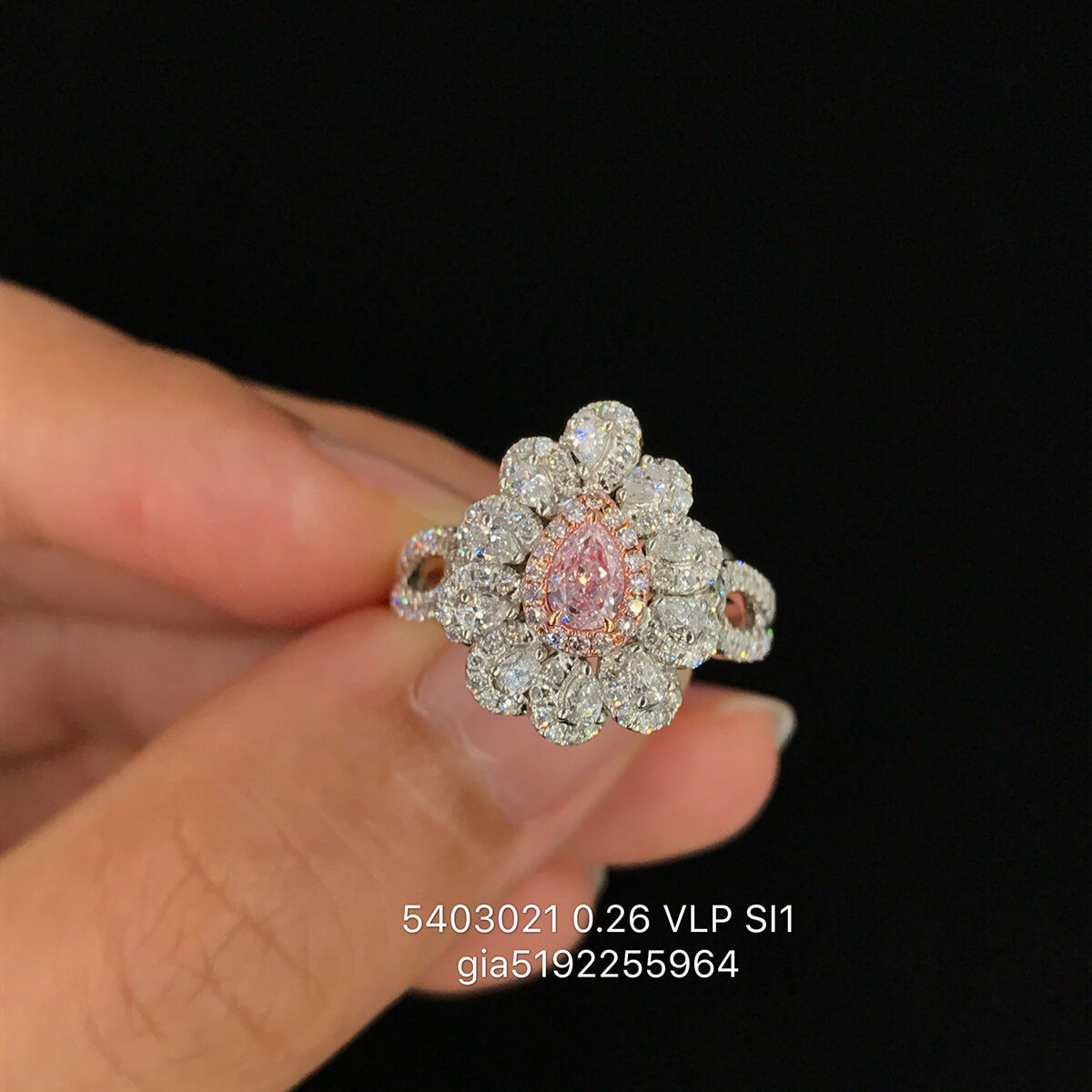 Very Light Pink Diamond Ring, 0.26 Ct. (1.16 Ct. TW), Pear shape, GIA Certified, 5192255964