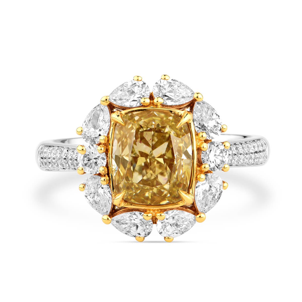 Fancy Yellow Diamond Ring, 1.82 Ct. (2.69 Ct. TW), Cushion shape, GIA Certified, 6201856201