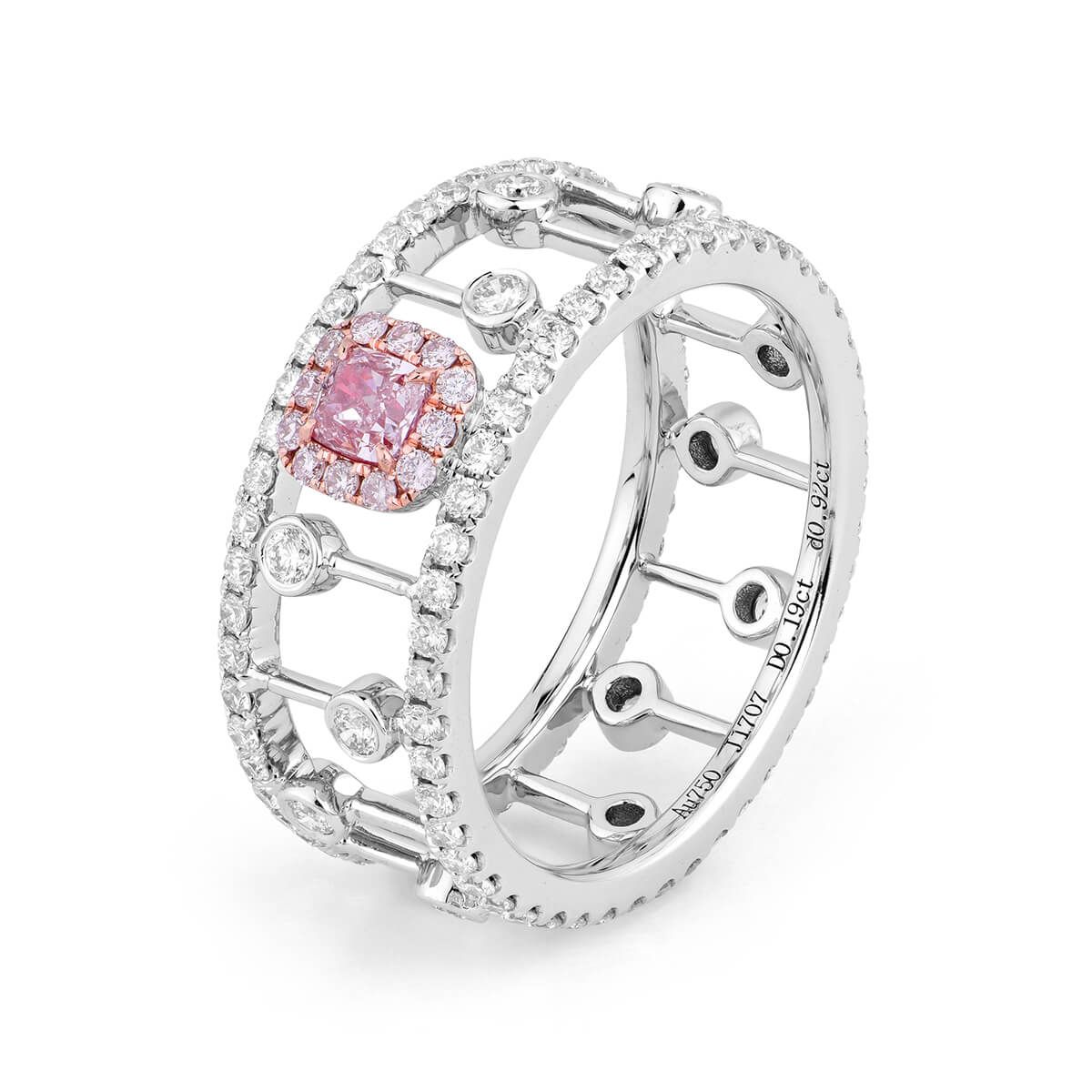 Light Pink Diamond Ring, 0.19 Ct. (1.11 Ct. TW), Cushion shape, GIA Certified, 2191256371