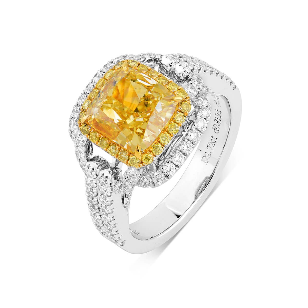 Fancy Light Yellow Diamond Ring, 2.72 Ct. (3.70 Ct. TW), Cushion shape, GIA Certified, 1192037814