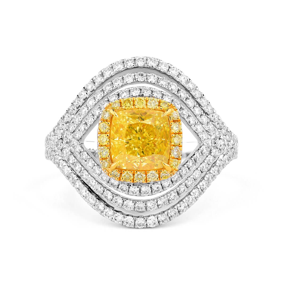 Fancy Yellow Diamond Ring, 1.40 Ct. (2.30 Ct. TW), Cushion shape, GIA Certified, 5181967258