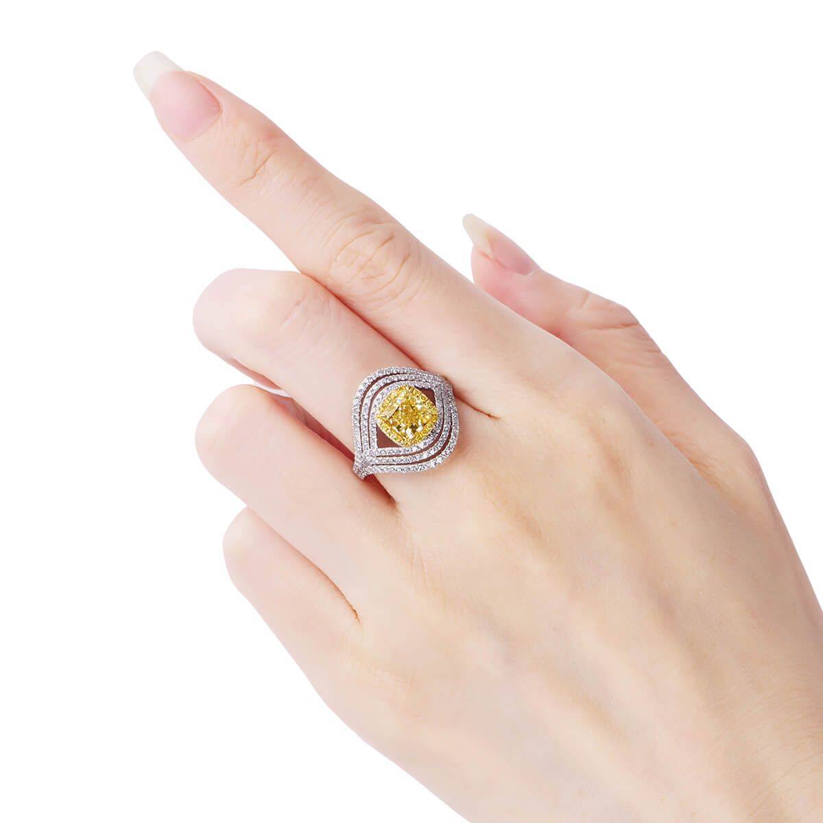 Fancy Yellow Diamond Ring, 1.53 Ct. (2.40 Ct. TW), Cushion shape, GIA Certified, 2156970229